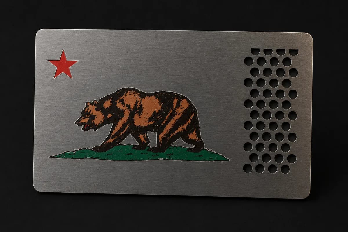 Stainless steel California bear collectible card for dispensaries – All Metal Ads