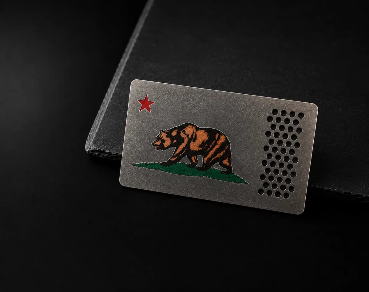 California bear metal card on a dark background