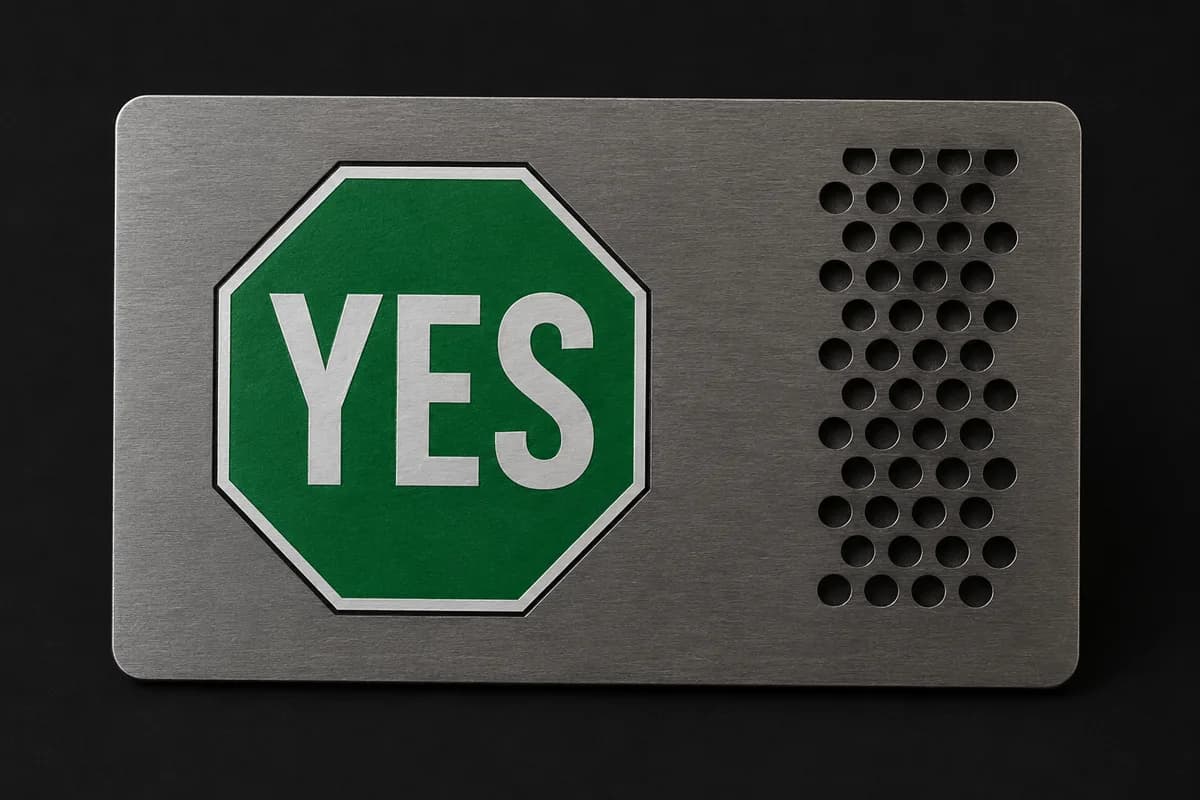 Yes Collection street-sign style stainless steel collectible card - All Metal Ads